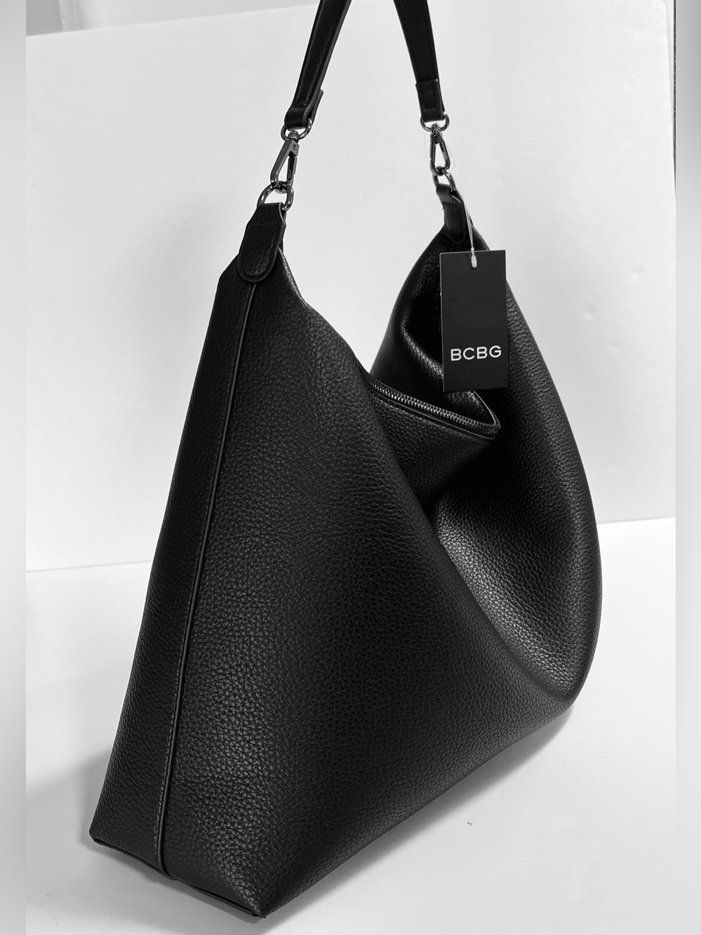 BCBG Black & Gunmetal Large Hobo Bag NWT